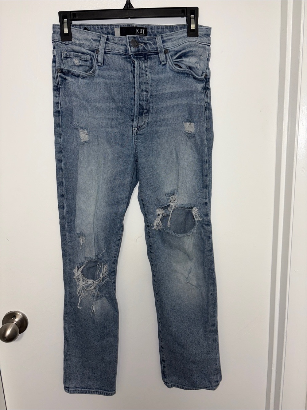 KUT From The Kloth Rosa High Rise Crop Straight Leg Distressed Jeans size 2